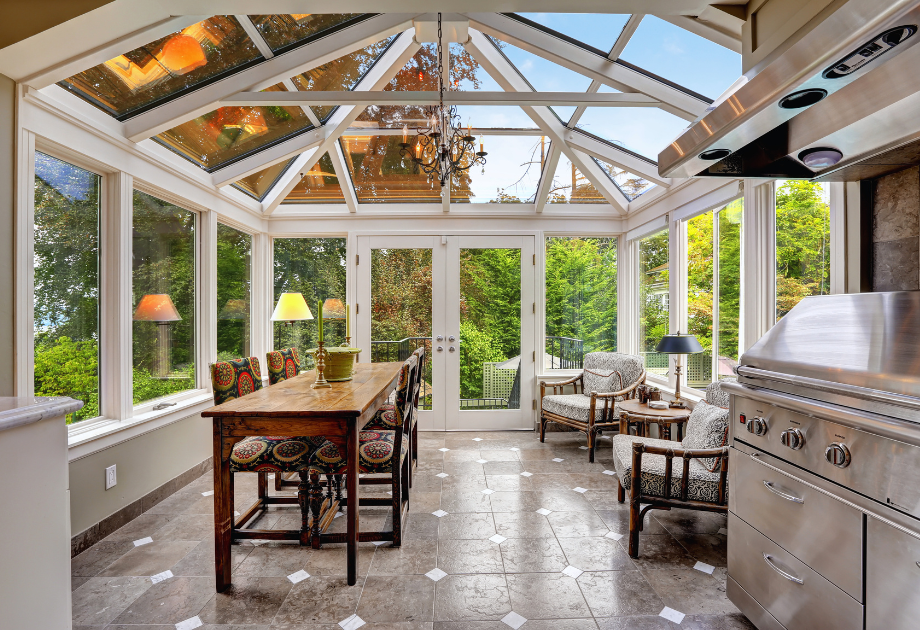 tiled glass sunroom